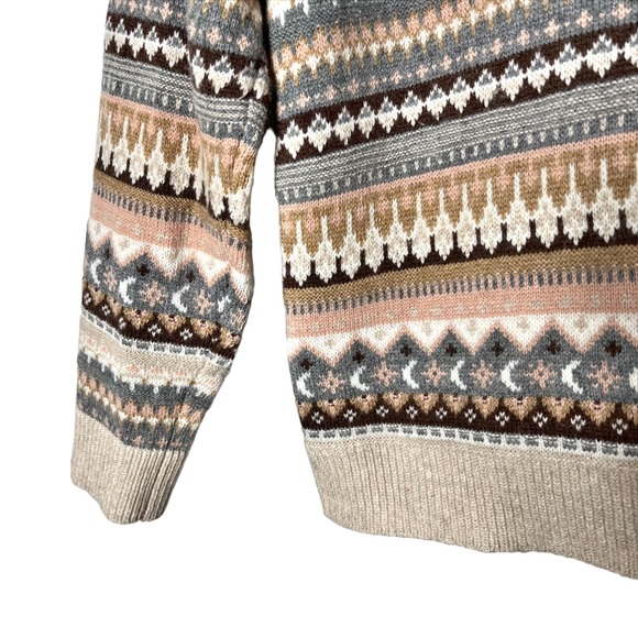 J. Crew Fair Isle Cropped Crewneck Sweater Ivory Deep Blush Medium - Picture 5 of 7